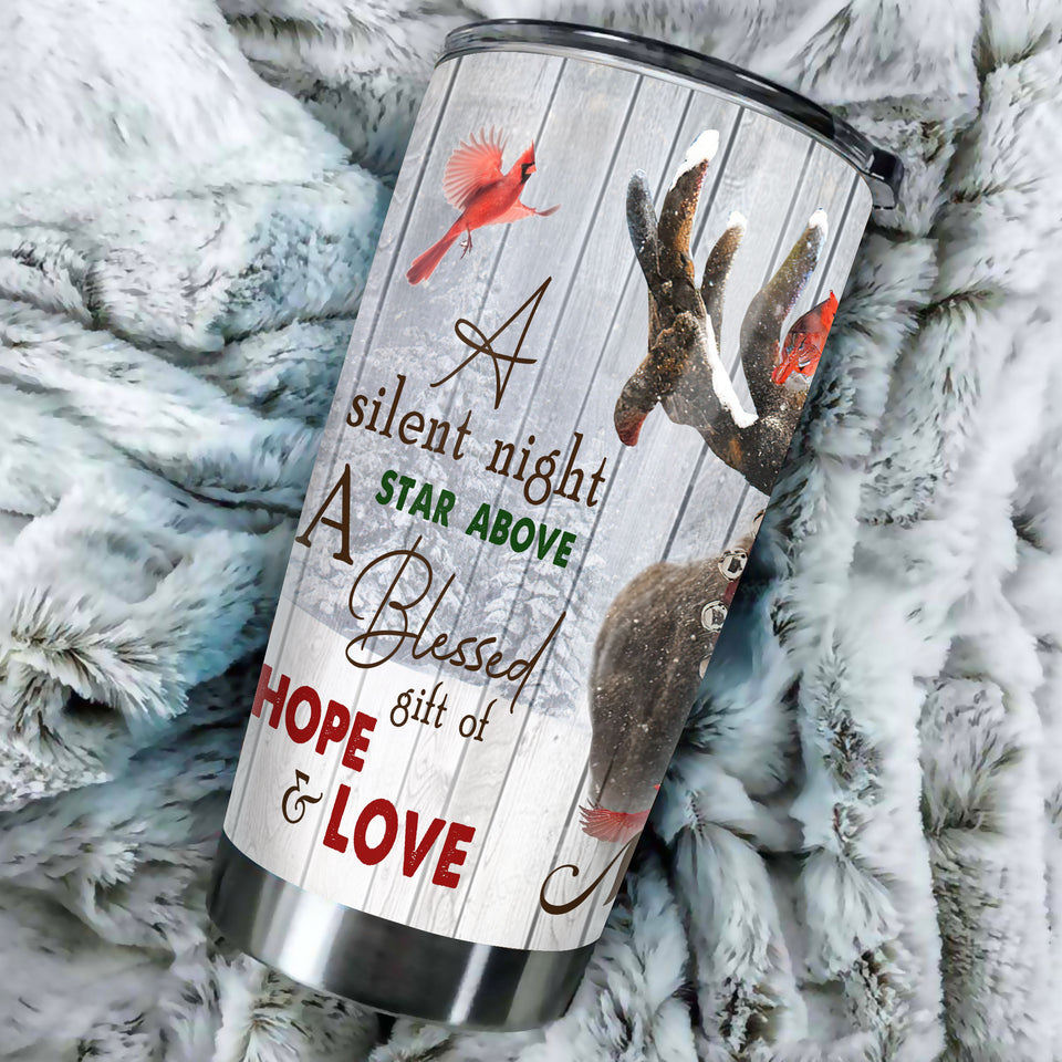Camellia Personalized Christmas A Silent Night Star Above A Blessed Gift Of Hope And Love Stainless Steel Tumbler - Customized Double-Walled Insulation Travel Thermal Cup With Lid