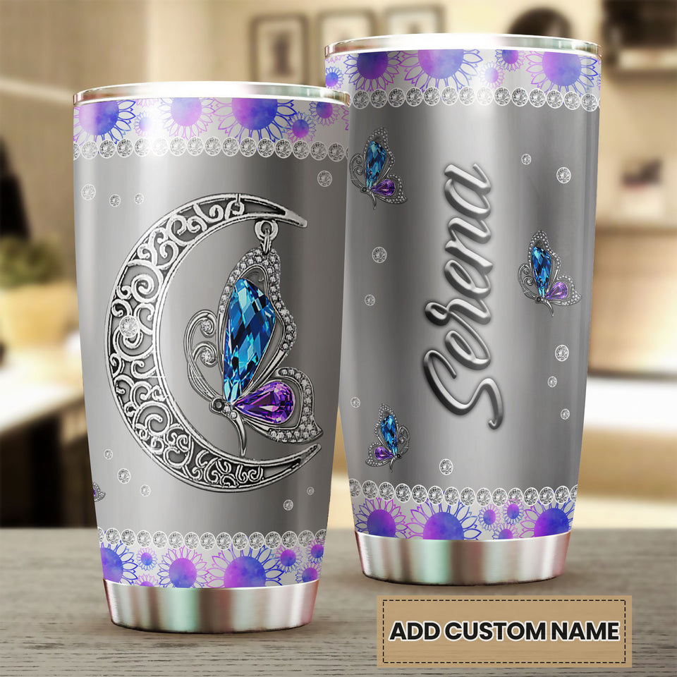 Camellia Personalized Mental Style Butterfly Jewerly Stainless Steel Tumbler-Double-Walled Insulation Travel Cup With Lid01