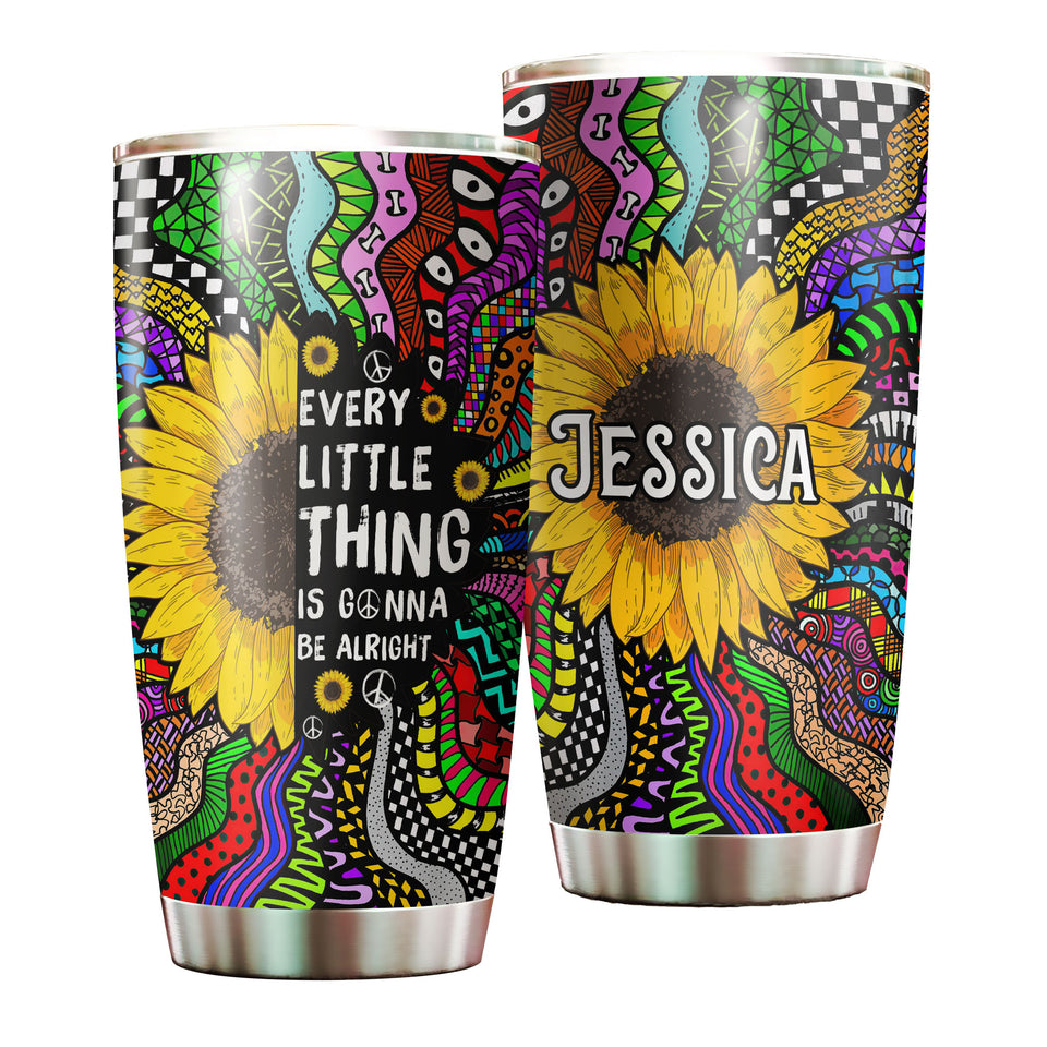 Camellia Personalized Hippie Sunflower Every Little Thing Is Gonna Be Alright Stainless Steel Tumbler-Double-Walled Insulation Travel Cup With Lid