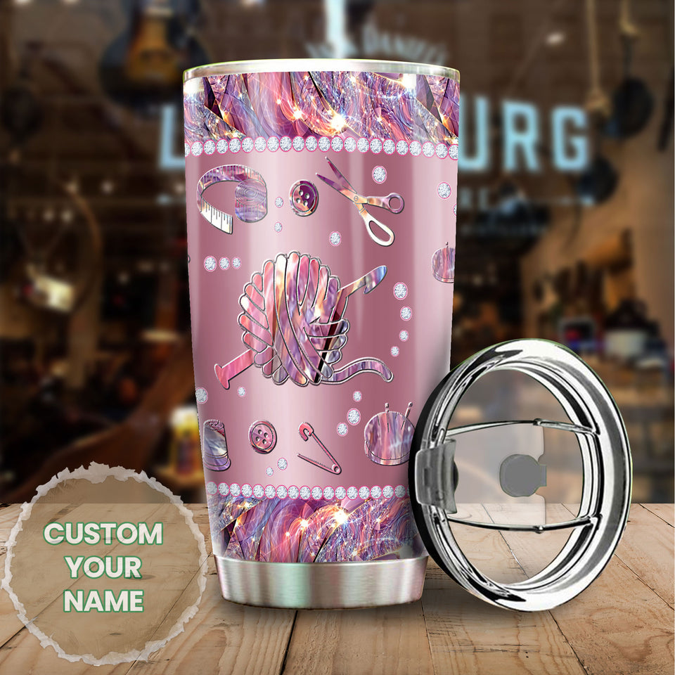 Camellia Personalized Mental Style Jewelry Crochet Heart Stainless Steel Tumbler-Double-Walled Insulation Travel Cup With Lid 02