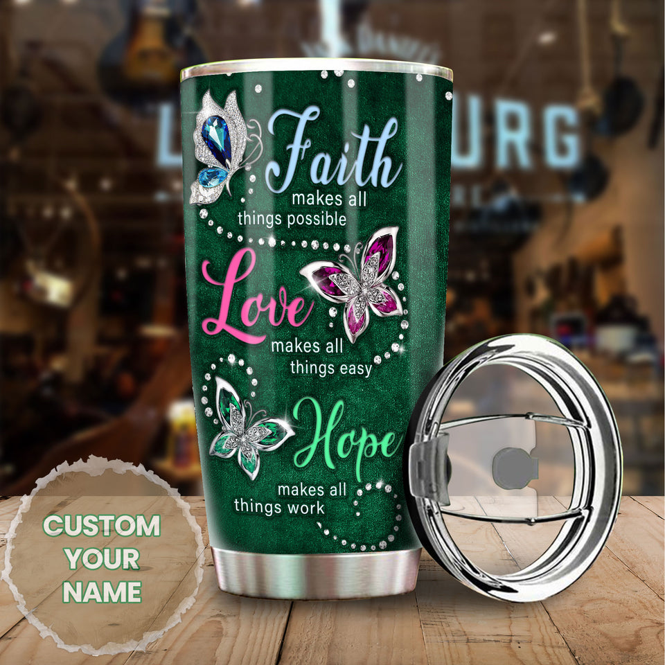 Camellia Personalized Butterfly Hope Makes All Things Works Stainless Steel Tumbler - Double-Walled Insulation Vacumm Flask - For Thanksgiving, Memorial Day, Christians, Christmas Gift