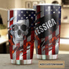 Camellia Personalized American Skull Flag Stainless Steel Tumbler - Double-Walled Insulation Vacumm Flask - Gift For Halloween, Spooky Season