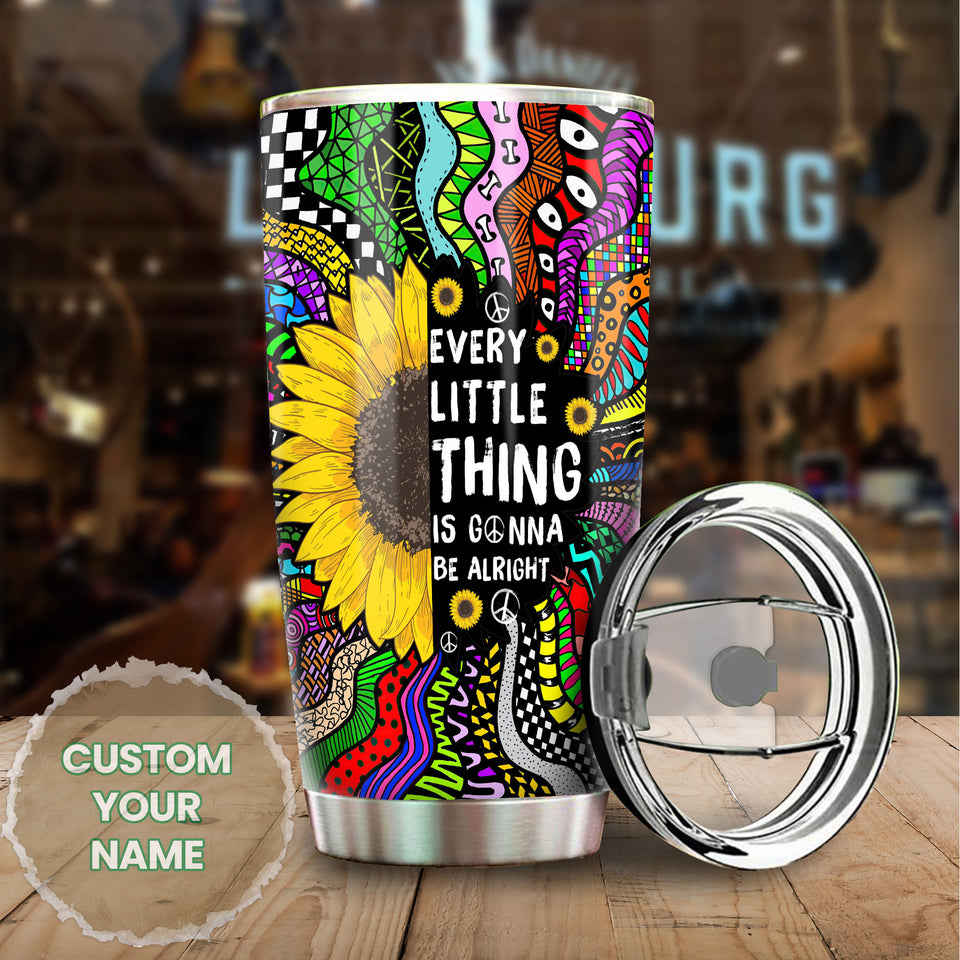 Camellia Personalized Hippie Sunflower Every Little Thing Is Gonna Be Alright Stainless Steel Tumbler-Double-Walled Insulation Travel Cup With Lid