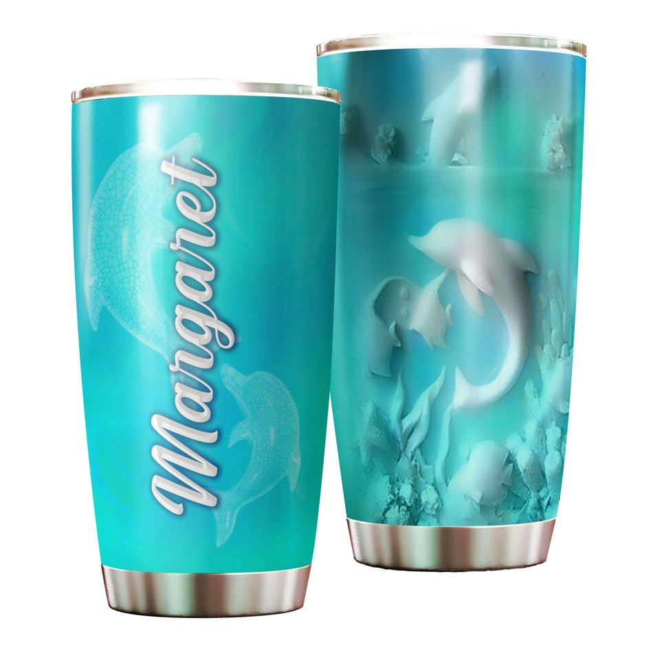 Camellia Personalized Ceramic Texture Dolphin Stainless Steel Tumbler - Customized Double-Walled Insulation Travel Thermal Cup With Lid