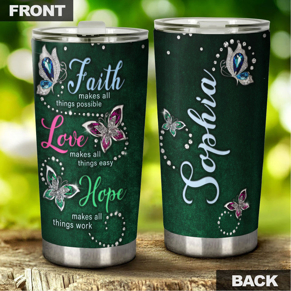 Camellia Personalized Butterfly Hope Makes All Things Works Stainless Steel Tumbler - Double-Walled Insulation Vacumm Flask - For Thanksgiving, Memorial Day, Christians, Christmas Gift