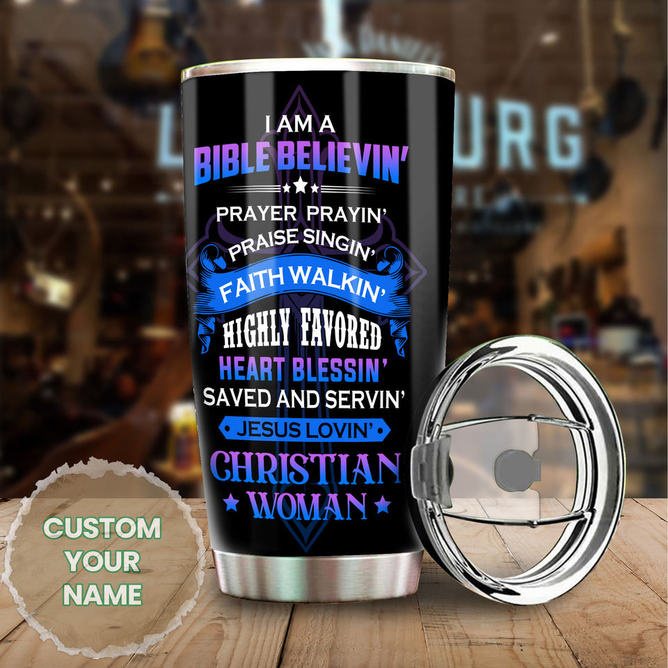 Camellia Personalized Butterfly Faith Bible I'm A Bible Believing Stainless Steel Tumbler - Double-Walled Insulation Vacumm Flask - For Thanksgiving, Memorial Day, Christians, Christmas Gift