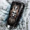 Camellia Personalized 3D Native American Golden Skull Stainless Steel Tumbler - Customized Double-Walled Insulation Travel Thermal Cup With Lid