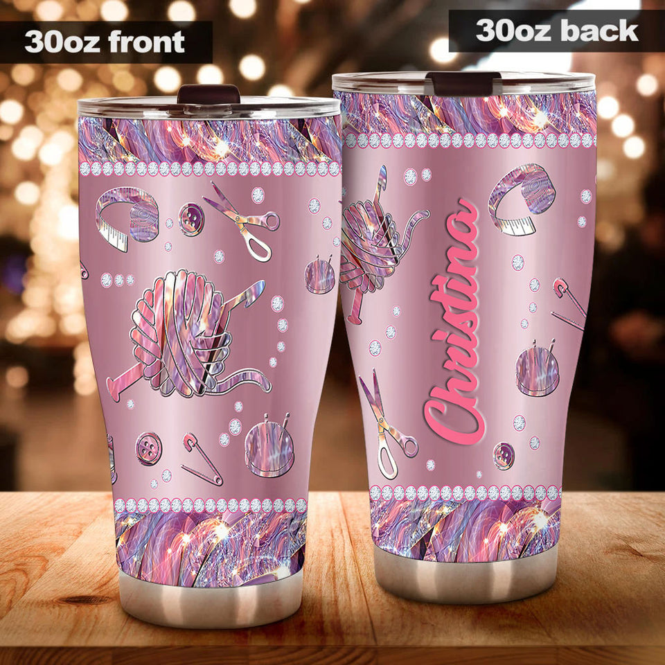 Camellia Personalized Mental Style Jewelry Crochet Heart Stainless Steel Tumbler-Double-Walled Insulation Travel Cup With Lid 02