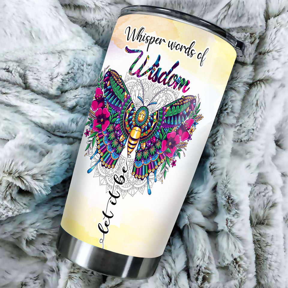 Camellia Personalized Butterfly Hippie Whisper Words Of Wisdom Stainless Steel Tumbler - Double-Walled Insulation Vacumm Flask - For Thanksgiving, Memorial Day, Christians, Christmas Gift