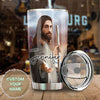 Camellia Personalized Faith Jesus Right Hand Steel Tumbler- Wall Insulated Cup With Lid Travel Mug 01