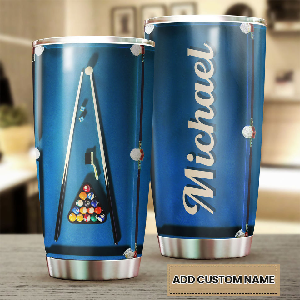 Camellia Personalized 3D Billiard Table Stainless Steel Tumbler - Customized Double-Walled Insulation Travel Thermal Cup With Lid Gift For Billiard Player