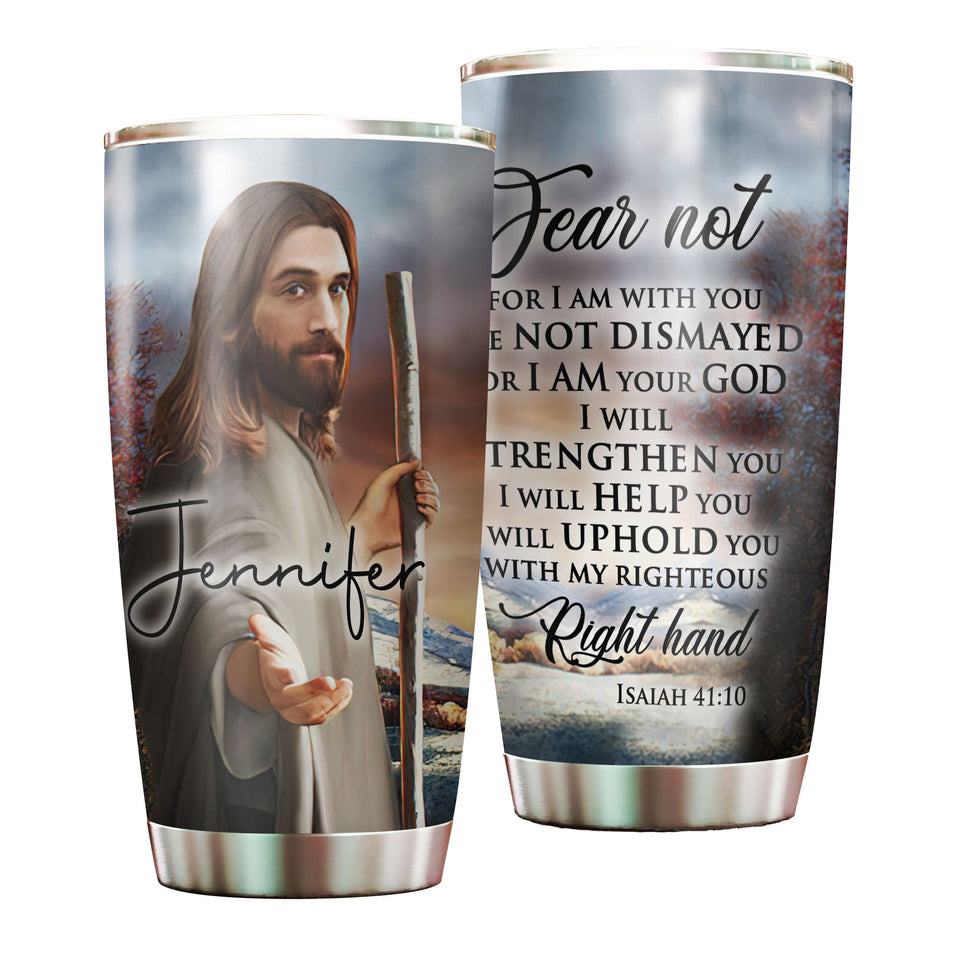 Camellia Personalized Faith Jesus Right Hand Steel Tumbler- Wall Insulated Cup With Lid Travel Mug 01