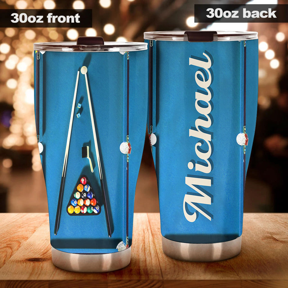 Camellia Personalized 3D Billiard Table Stainless Steel Tumbler - Customized Double-Walled Insulation Travel Thermal Cup With Lid Gift For Billiard Player