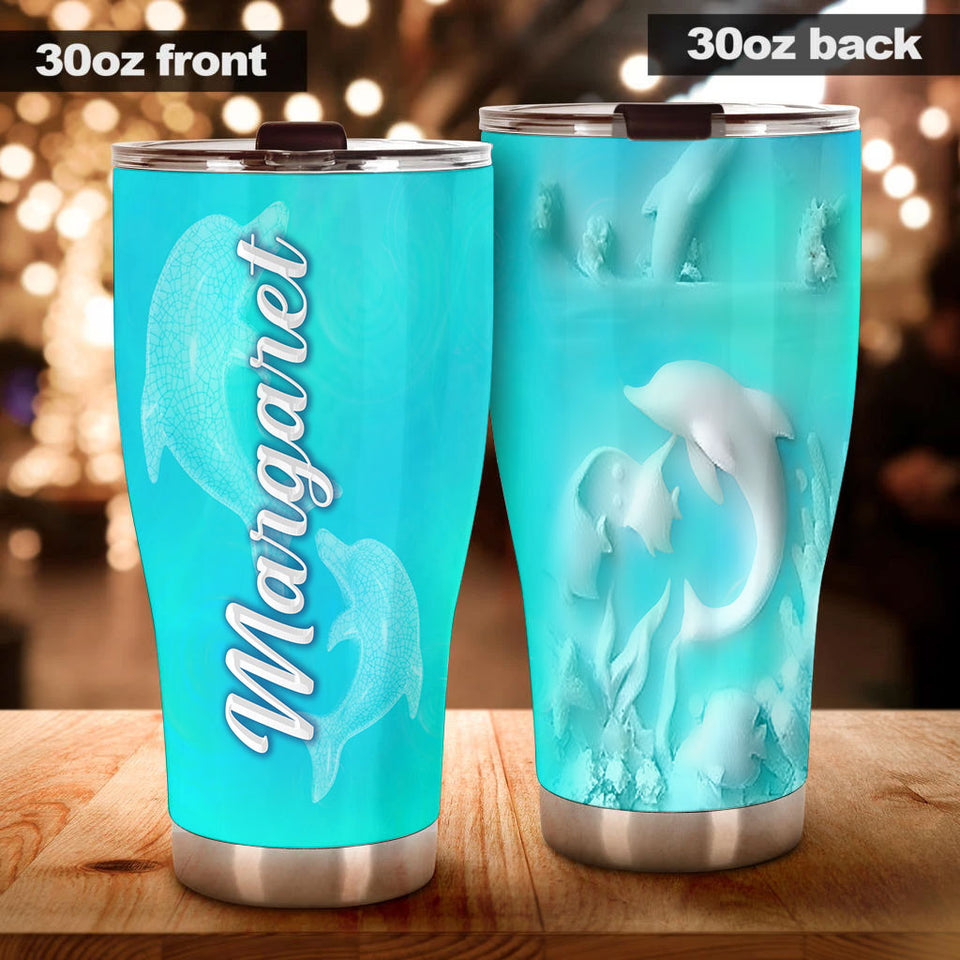 Camellia Personalized Ceramic Texture Dolphin Stainless Steel Tumbler - Customized Double-Walled Insulation Travel Thermal Cup With Lid