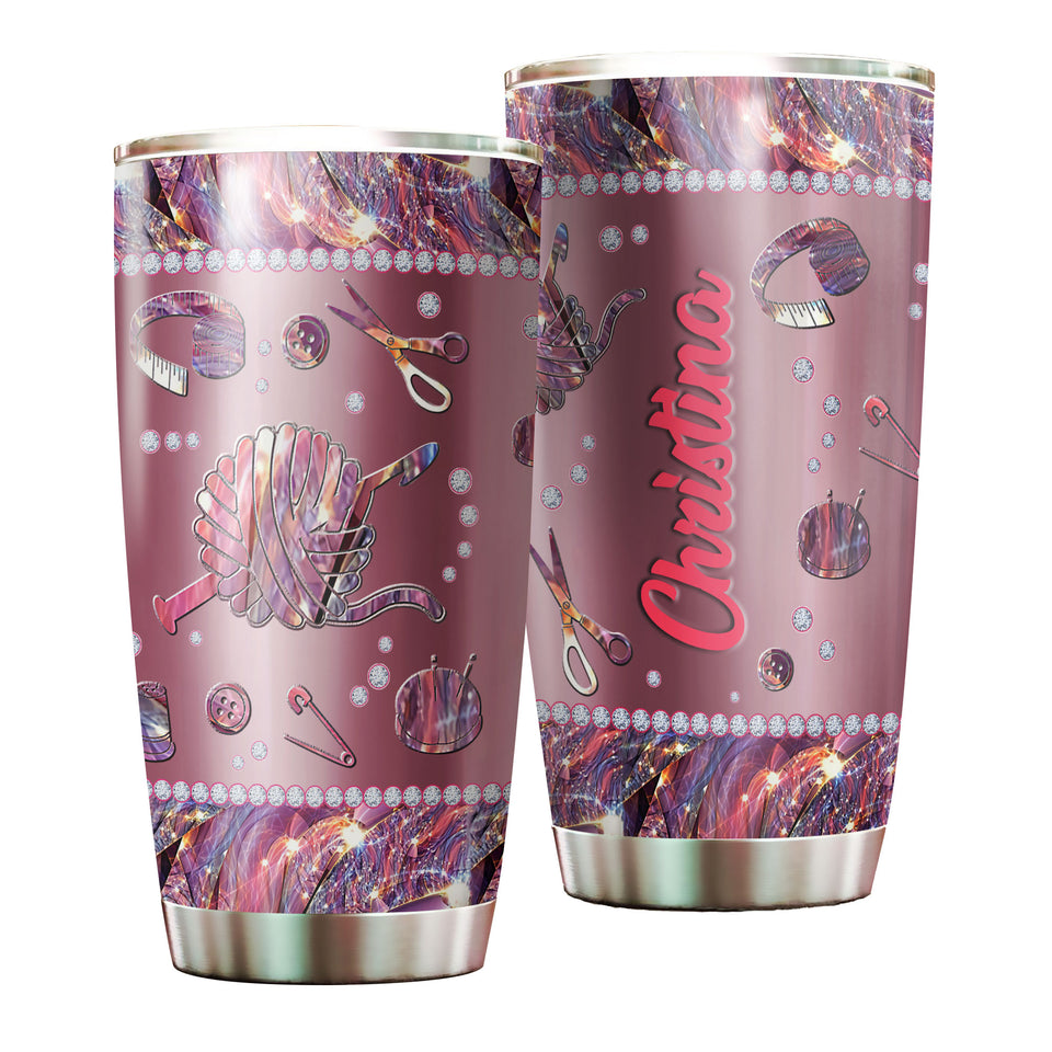 Camellia Personalized Mental Style Jewelry Crochet Heart Stainless Steel Tumbler-Double-Walled Insulation Travel Cup With Lid 02