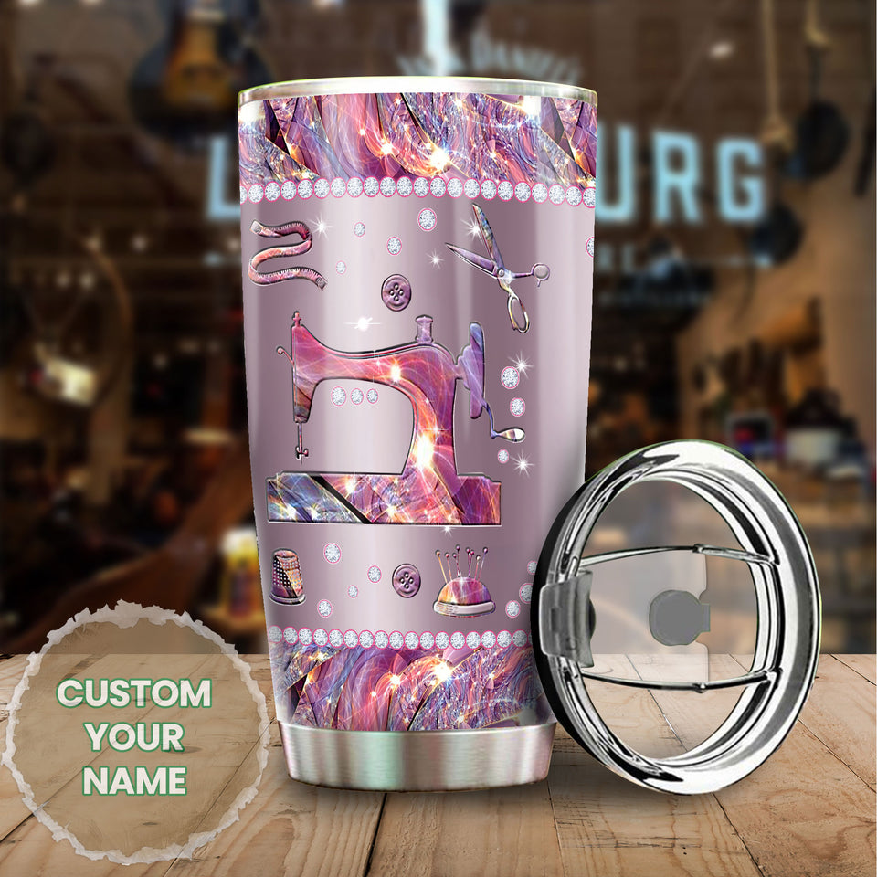 Camellia Personalized Mental Style Jewelry Sewing Stainless Steel Tumbler-Double-Walled Insulation Travel Cup With Lid