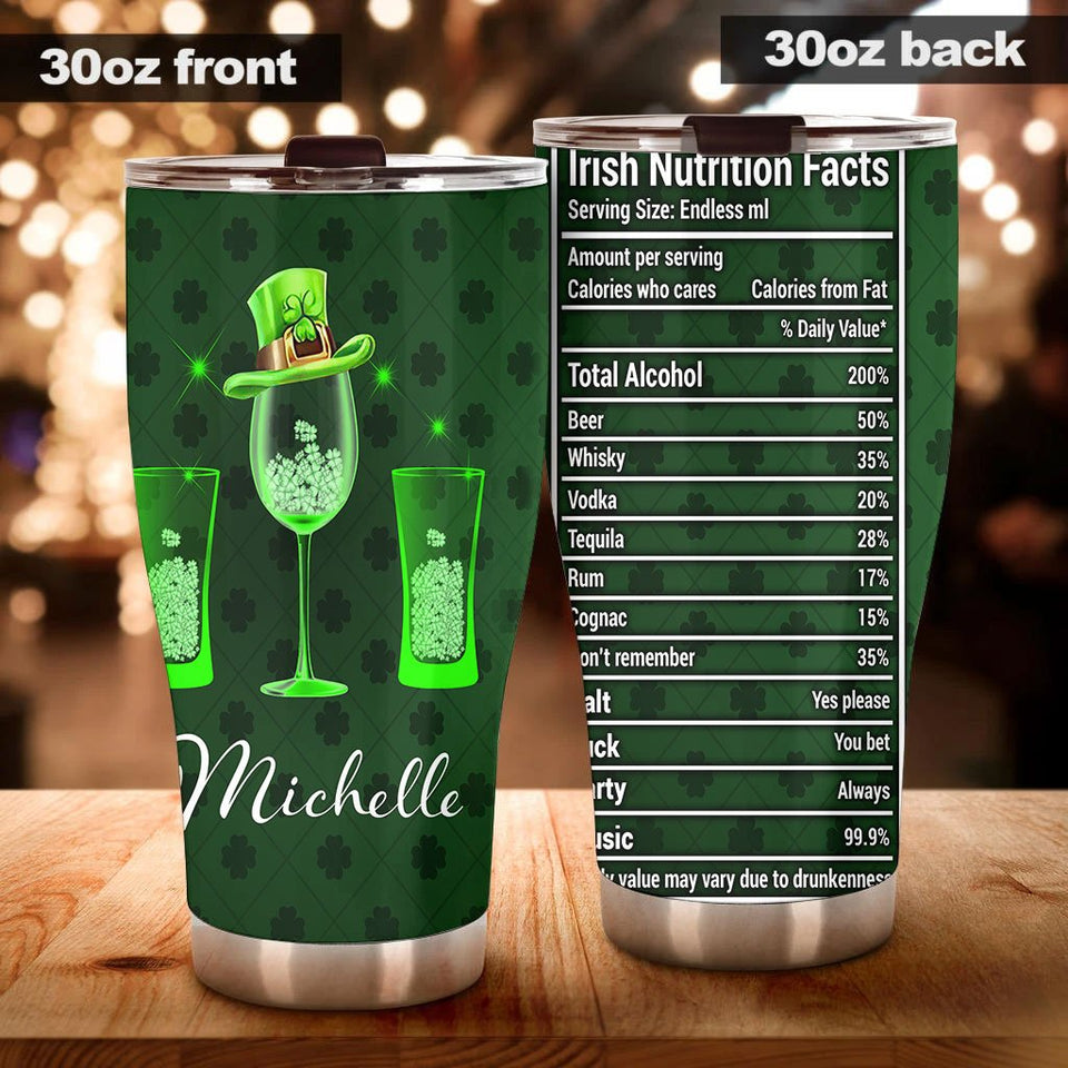 Camellia Personalized Irish Nutrition Facts Stainless Steel Tumbler-Double-Walled Insulation Travel Cup With Lid