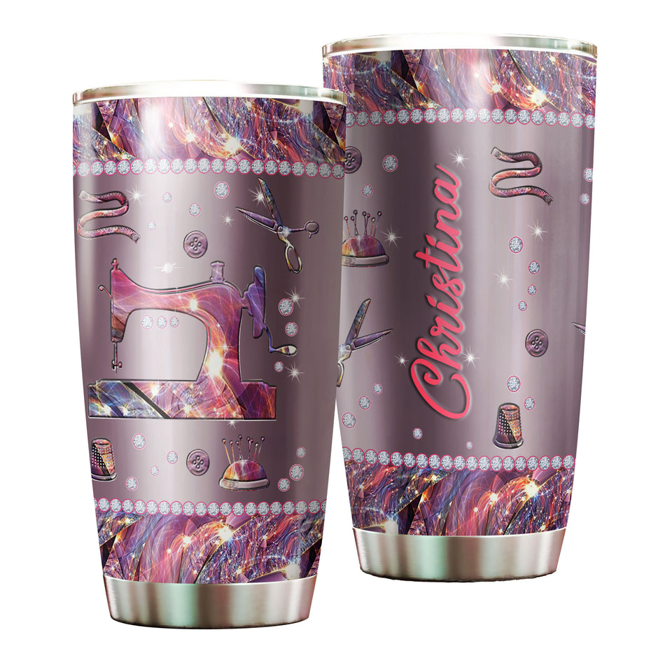 Camellia Personalized Mental Style Jewelry Sewing Stainless Steel Tumbler-Double-Walled Insulation Travel Cup With Lid