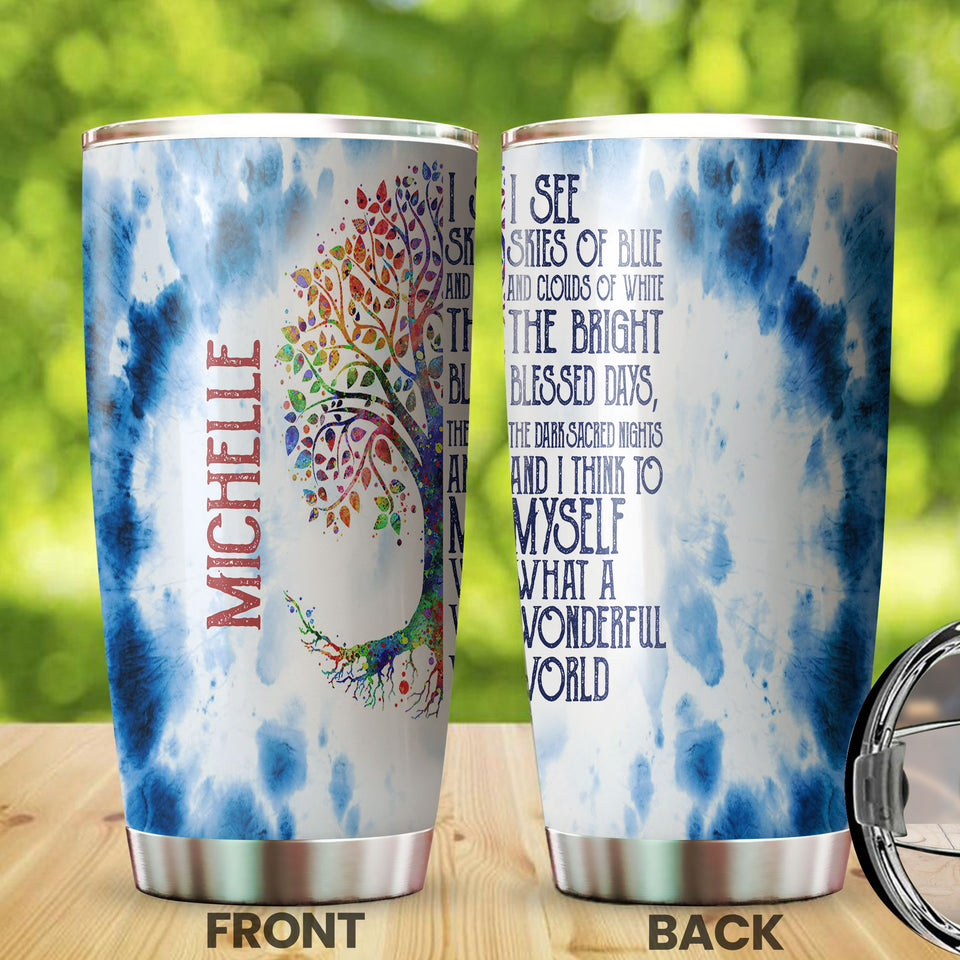 Camellia Personalized Color Trees Hippie Style Stainless Steel Tumbler-Double-Walled Travel Therma Cup With Lid