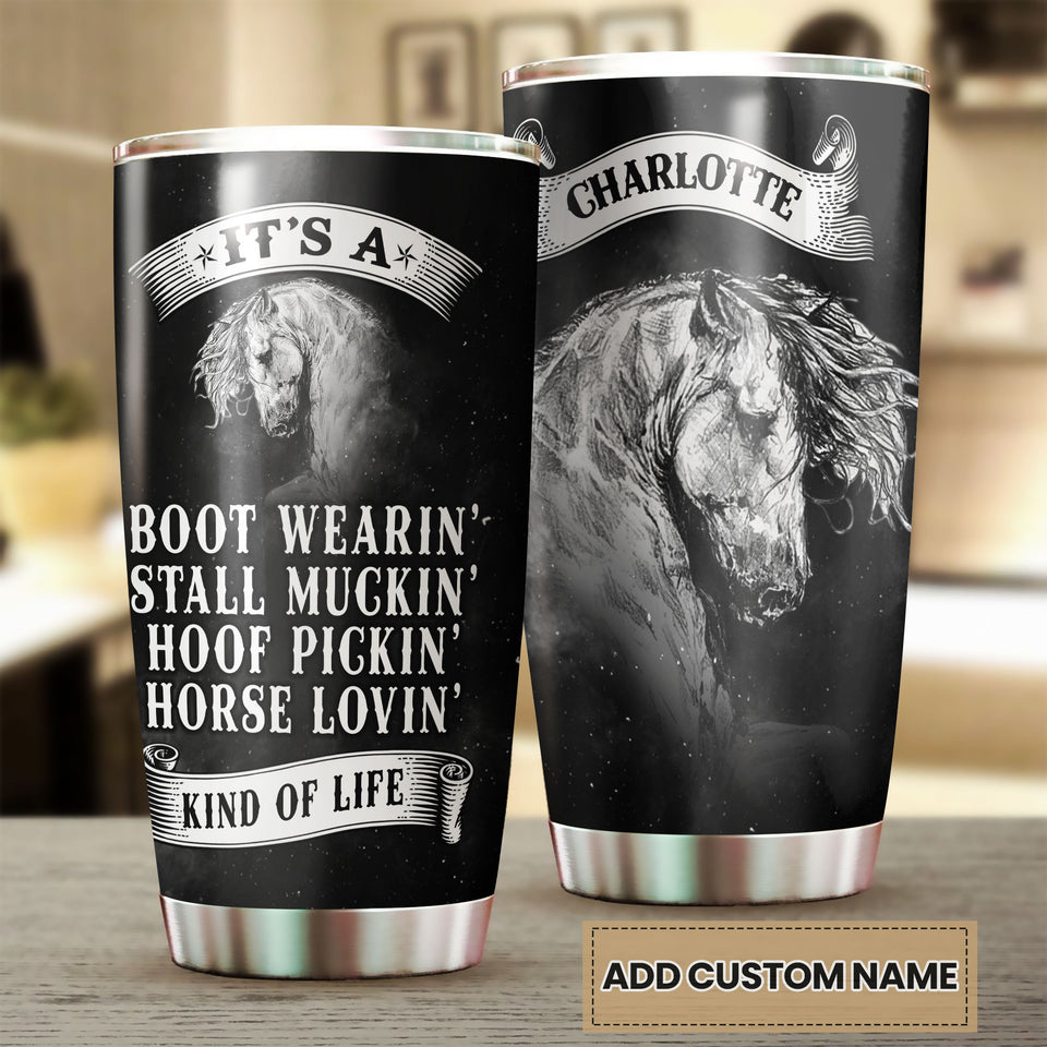 Camellia Personalized Horse It's A Boot Wearing Stainless Steel Tumbler - Double-Walled Insulation Vacumm Flask - Gift For Horse Lovers, Cowgirls, Cowboys, Perfect Christmas, Thanksgiving Gift