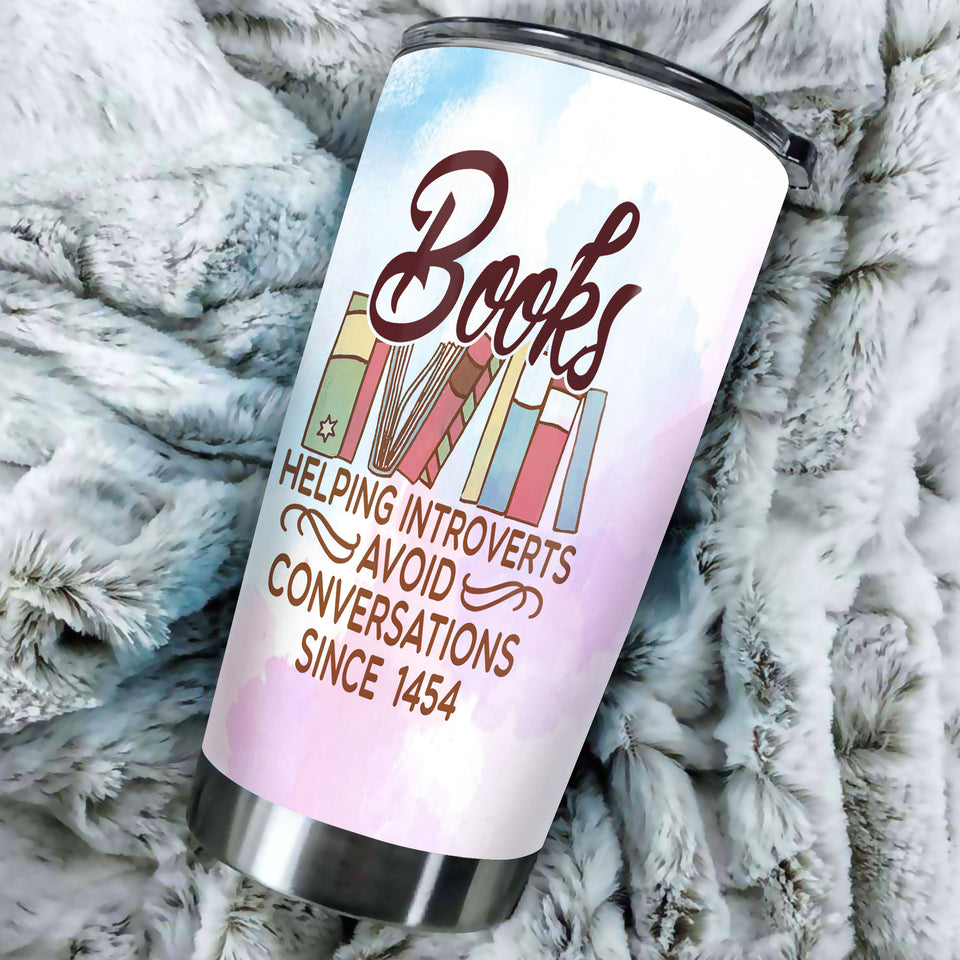 Camellia Personalized Book Helping Introvert Avoid Conversation Stainless Steel Tumbler - Double-Walled Insulation Vacumm Flask - Gift For Book Lovers, Nerd, International Book Day