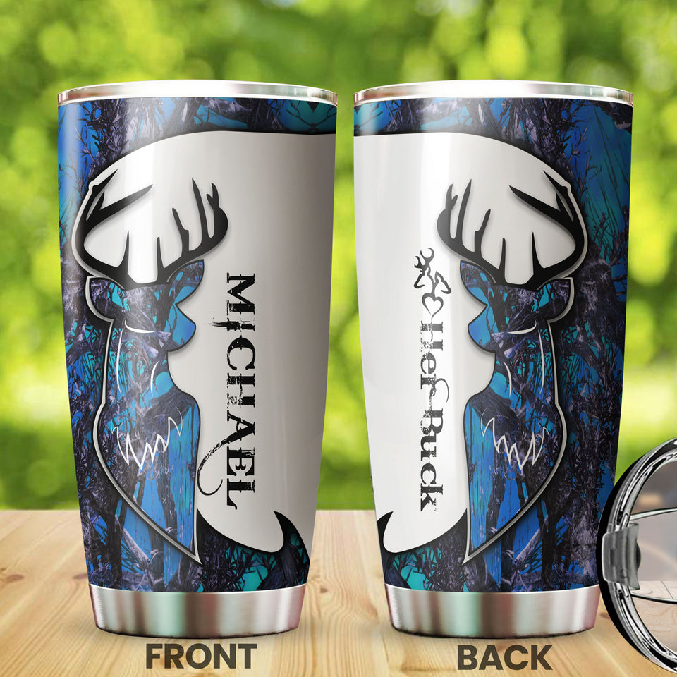 Camellia Personalized Deer Hunting Couple Stainless Steel Tumbler - Customized Double-Walled Insulation Travel Thermal Cup With Lid