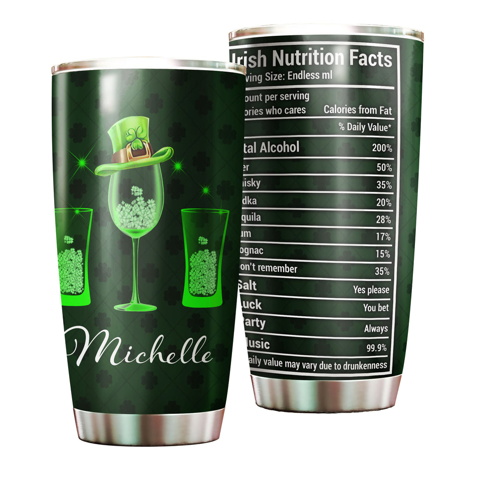 Camellia Personalized Irish Nutrition Facts Stainless Steel Tumbler-Double-Walled Insulation Travel Cup With Lid