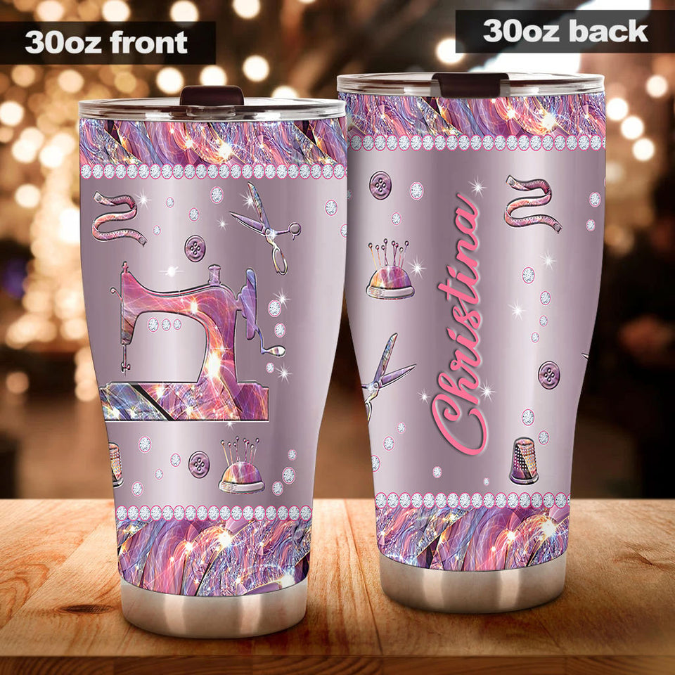 Camellia Personalized Mental Style Jewelry Sewing Stainless Steel Tumbler-Double-Walled Insulation Travel Cup With Lid