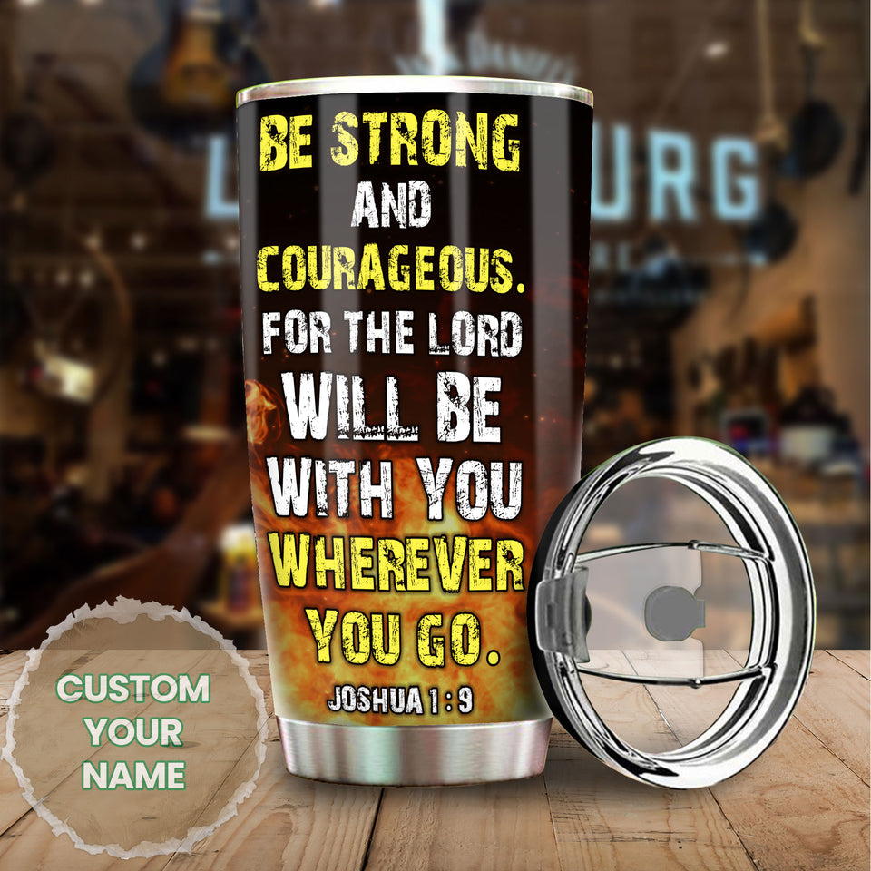 Camellia Personalized Firefighter Bible Be Strong And Courageous  Stainless Steel Tumbler-Double-Walled Insulation Gift For Firefighter Fireman