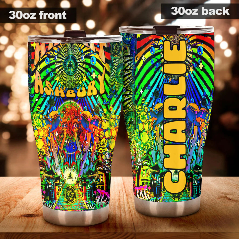 Camellia Personalized Colorful Hippie Haight Stainless Steel Tumbler-Sweat-Proof Double Wall Travel Cup With Lid