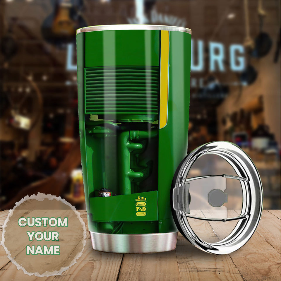 Camellia Personalized 3D Green Tractor Farmer Stainless Steel Tumbler - Customized Double-Walled Insulation Travel Thermal Cup With Lid