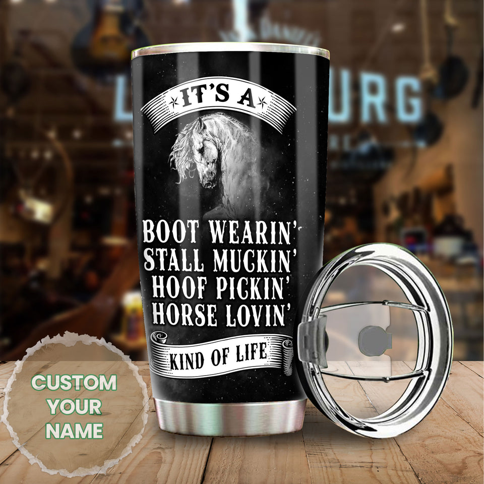 Camellia Personalized Horse It's A Boot Wearing Stainless Steel Tumbler - Double-Walled Insulation Vacumm Flask - Gift For Horse Lovers, Cowgirls, Cowboys, Perfect Christmas, Thanksgiving Gift