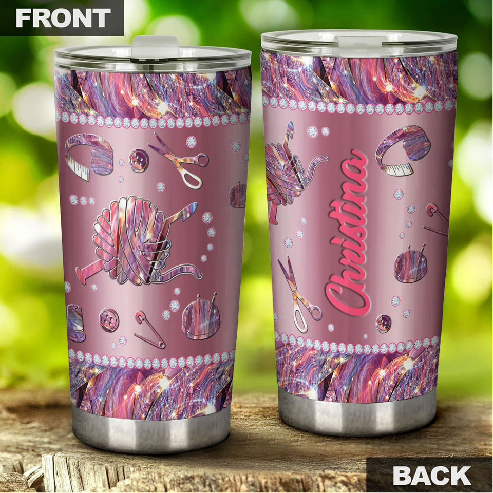 Camellia Personalized Mental Style Jewelry Crochet Heart Stainless Steel Tumbler-Double-Walled Insulation Travel Cup With Lid 02