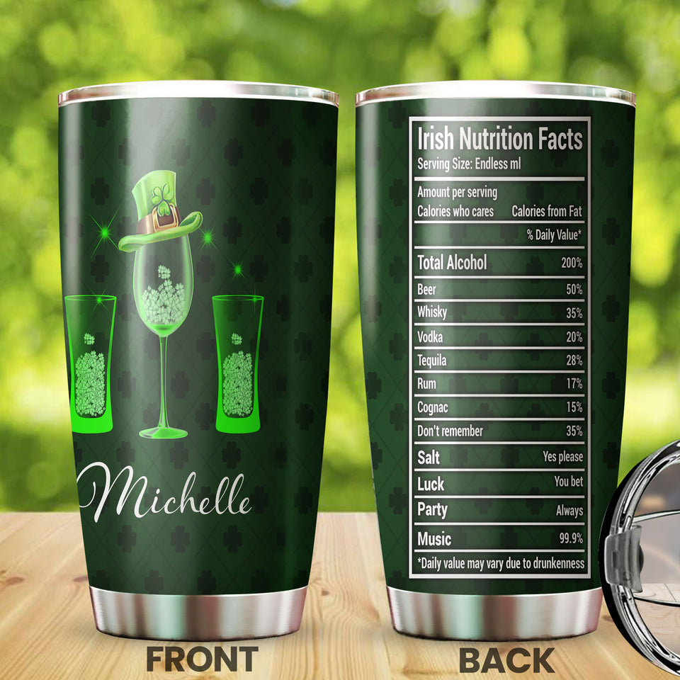 Camellia Personalized Irish Nutrition Facts Stainless Steel Tumbler-Double-Walled Insulation Travel Cup With Lid