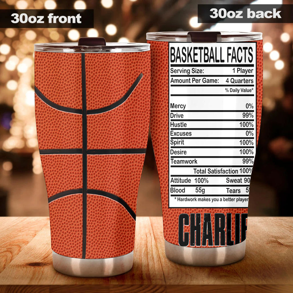 Camellia Persionalized Basketball Facts Stainless Steel Tumbler - Customized Double - Walled Insulation Travel Thermal Cup With Lid Gift For Basketball Player