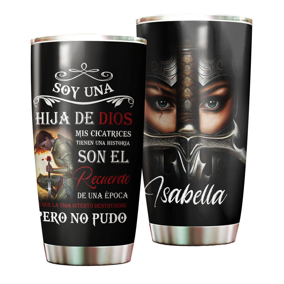Camellia Personalized God Daughter Spanish Stainless Steel Tumbler-Thermal Flask Travel Therma Cup With Lid