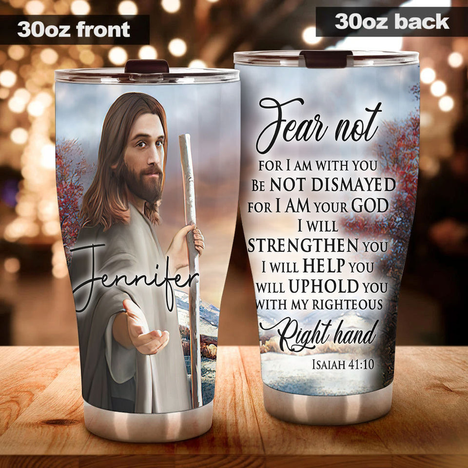 Camellia Personalized Faith Jesus Right Hand Steel Tumbler- Wall Insulated Cup With Lid Travel Mug 01