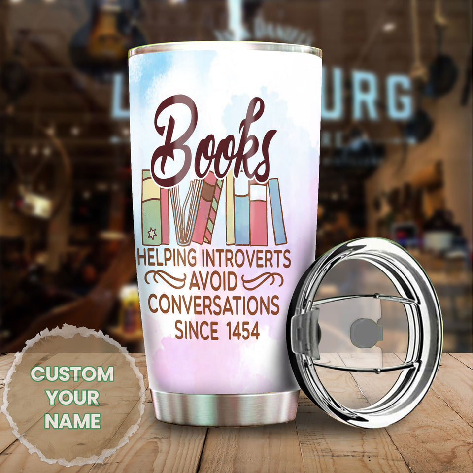Camellia Personalized Book Helping Introvert Avoid Conversation Stainless Steel Tumbler - Double-Walled Insulation Vacumm Flask - Gift For Book Lovers, Nerd, International Book Day