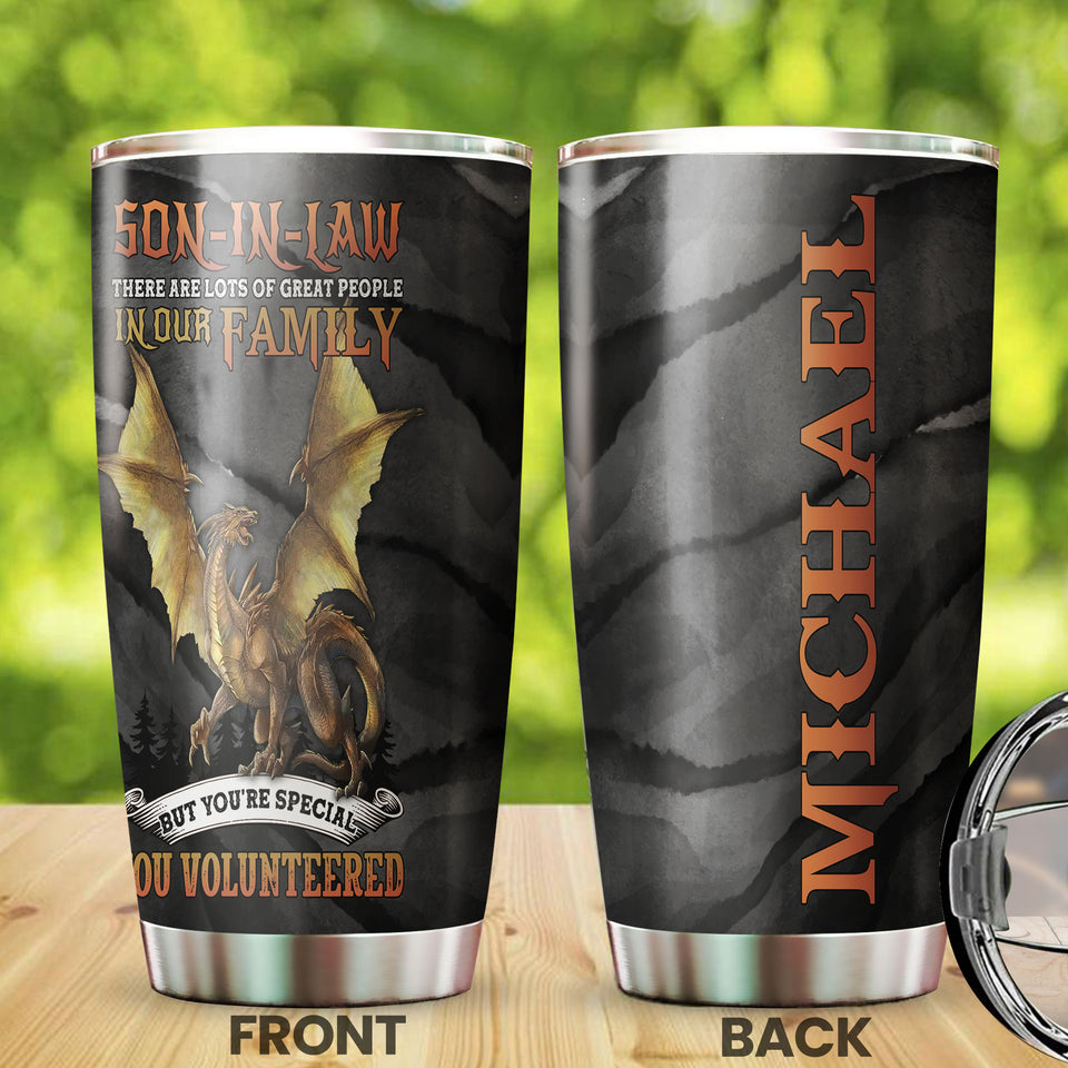 Camellia Personalized Dragon Son In Law You Are Special You Volunteered Stainless Steel Tumbler - Customized Double-Walled Insulation Travel Thermal Cup With Lid Gift For Dragon Lover Son