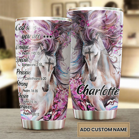 Camellia Personalized Horse Faith God Says You Are Unique Stainless Steel Tumbler - Double-Walled Insulation Vacumm Flask - Gift For Horse Lovers, Cowgirls, Cowboys, Perfect Christmas, Thanksgiving