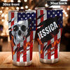 Camellia Personalized American Skull Flag Stainless Steel Tumbler - Double-Walled Insulation Vacumm Flask - Gift For Halloween, Spooky Season