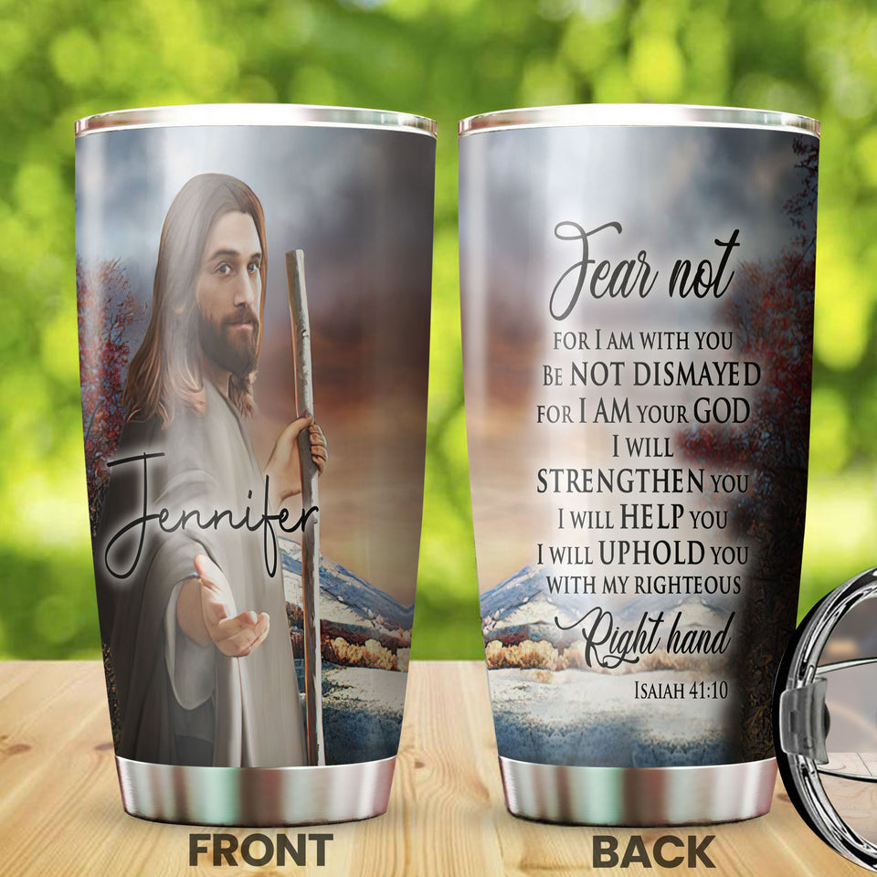 Camellia Personalized Faith Jesus Right Hand Steel Tumbler- Wall Insulated Cup With Lid Travel Mug 01