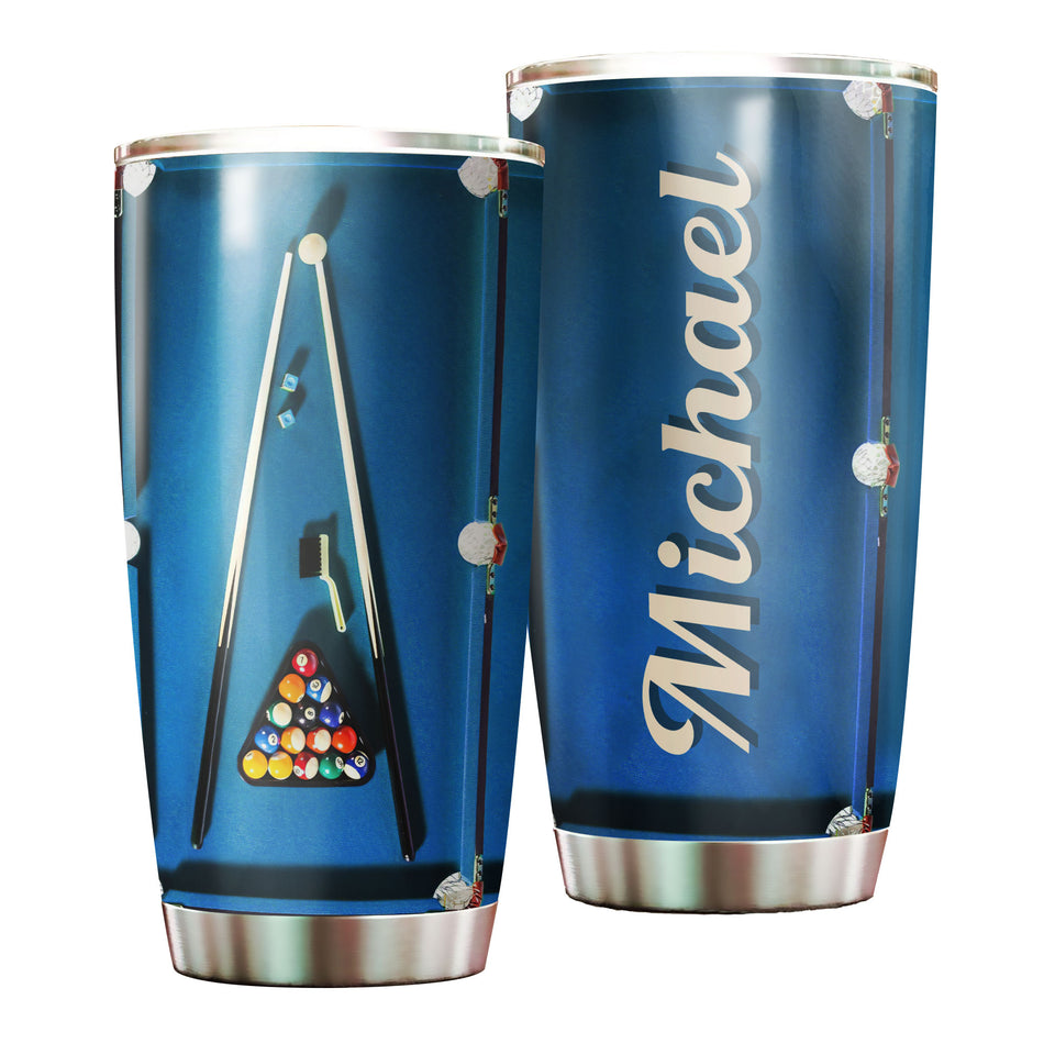 Camellia Personalized 3D Billiard Table Stainless Steel Tumbler - Customized Double-Walled Insulation Travel Thermal Cup With Lid Gift For Billiard Player