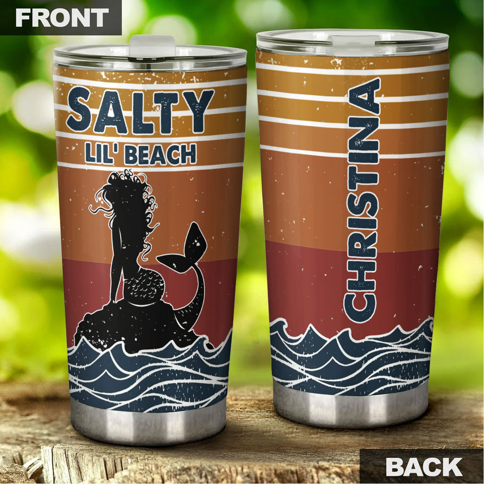 Camellia Personalized Mermaid Salty Lil' Beach Stainless Steel Tumbler-Double-Walled Insulation Travel Cup With Lid