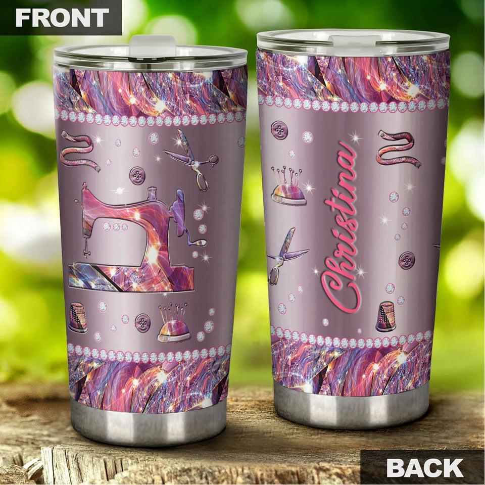 Camellia Personalized Mental Style Jewelry Sewing Stainless Steel Tumbler-Double-Walled Insulation Travel Cup With Lid