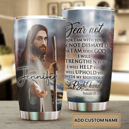Camellia Personalized Faith Jesus Right Hand Steel Tumbler- Wall Insulated Cup With Lid Travel Mug 01