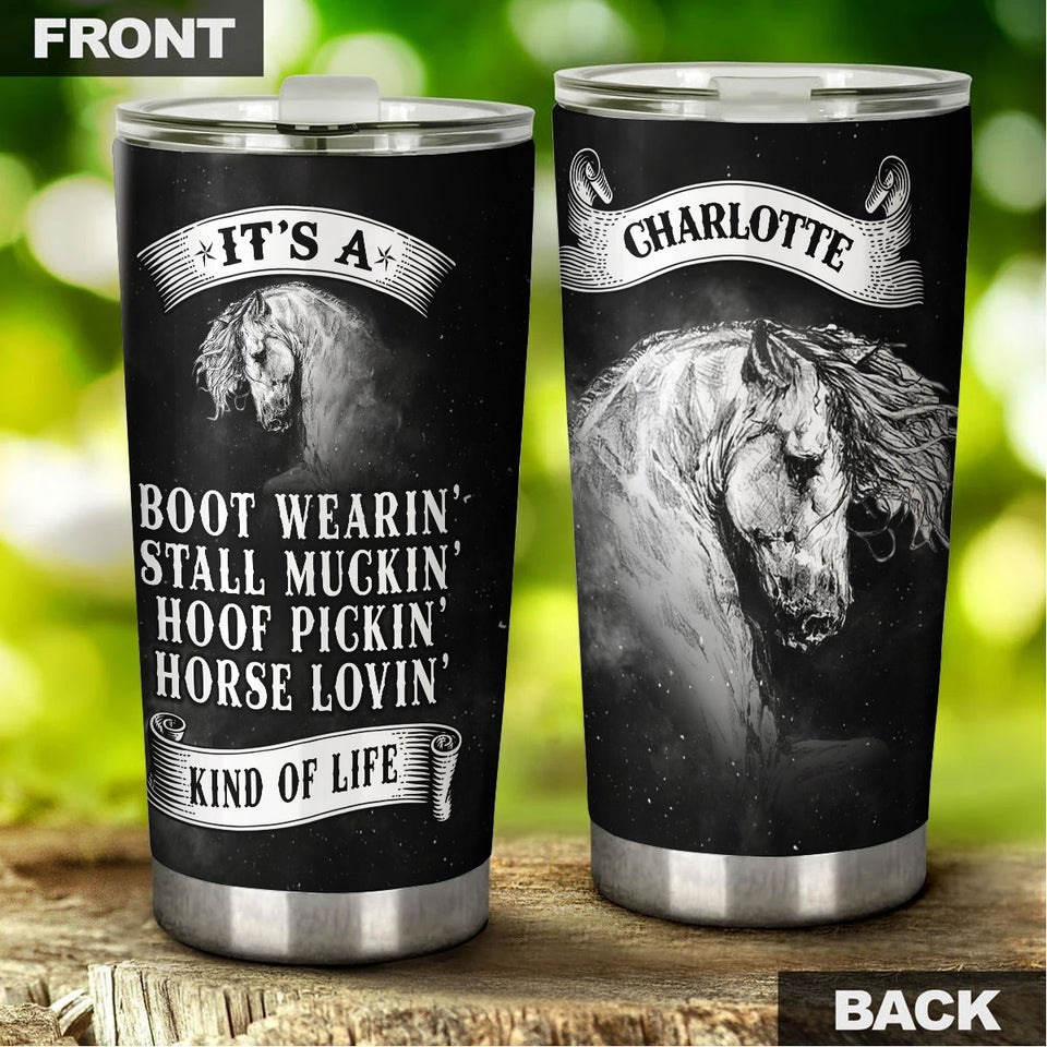 Camellia Personalized Horse It's A Boot Wearing Stainless Steel Tumbler - Double-Walled Insulation Vacumm Flask - Gift For Horse Lovers, Cowgirls, Cowboys, Perfect Christmas, Thanksgiving Gift