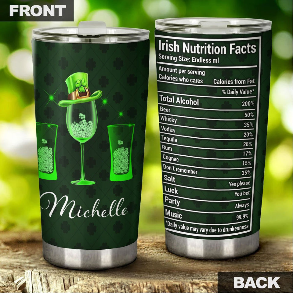 Camellia Personalized Irish Nutrition Facts Stainless Steel Tumbler-Double-Walled Insulation Travel Cup With Lid