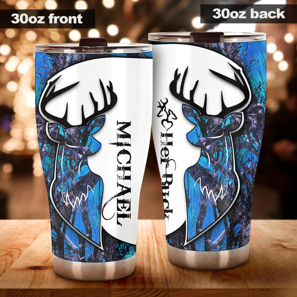 Camellia Personalized Deer Hunting Couple Stainless Steel Tumbler - Customized Double-Walled Insulation Travel Thermal Cup With Lid