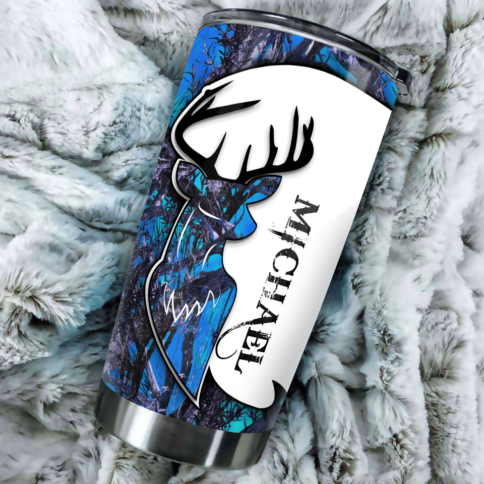 Camellia Personalized Deer Hunting Couple Stainless Steel Tumbler - Customized Double-Walled Insulation Travel Thermal Cup With Lid
